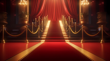 Luxurious and elegant red carpet staircase, holiday awards ceremony event
