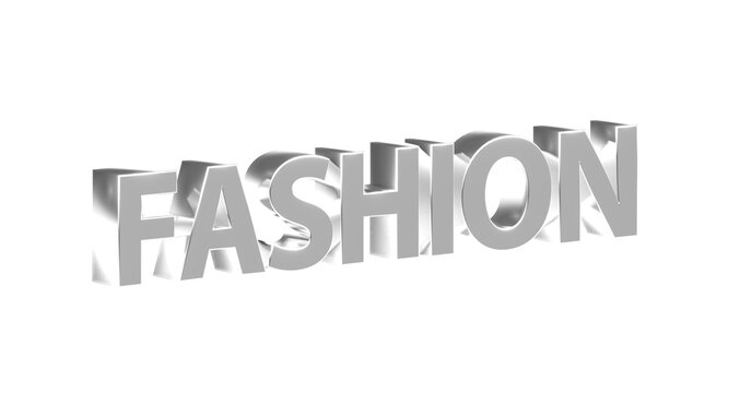 Fashion &ndash; silberne plakative 3D-Schrift, Trends, Stil, Kleidung, Design, Mode, Outfits, Style, Accessoires, Models, Laufsteg, Kreativit&auml;t, Rendering, Freisteller