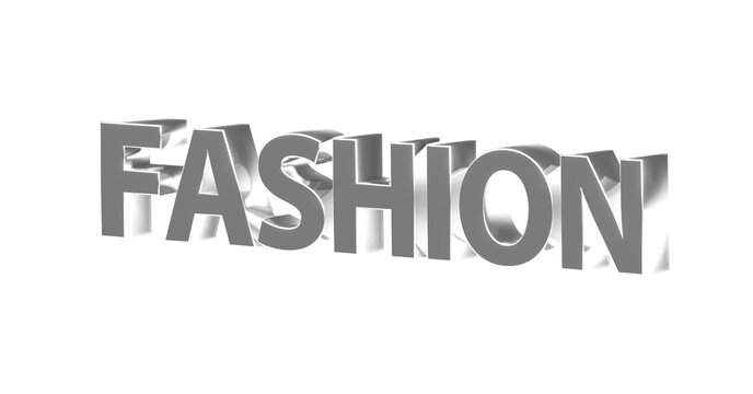 Fashion &ndash; silberne plakative 3D-Schrift, Trends, Stil, Kleidung, Design, Mode, Outfits, Style, Accessoires, Models, Laufsteg, Kreativit&auml;t, Rendering, Freisteller