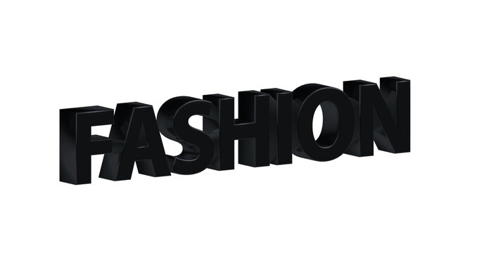 Fashion &ndash; schwarze plakative 3D-Schrift, Trends, Stil, Kleidung, Design, Mode, Outfits, Style, Accessoires, Models, Laufsteg, Kreativit&auml;t, Rendering, Freisteller