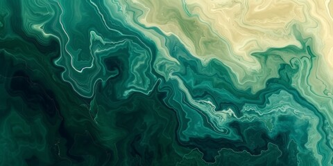 Fototapeta na wymiar Abstract Wave Painting Background in the Style of Dark Teal and Light Beige - Organic Topography Marbleized Art in Colors Light Green and Aquamarine Wallpaper created with Generative AI Technology