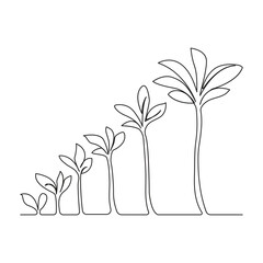 Continuous single line art of tree plant growth process illustration outline vector art