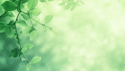 Obraz premium Abstract green floral background with realistic plants and leaves