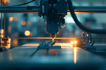 3D printer head systematically deposits material, constructing a complex lattice structure