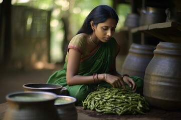 Indian women making a pickle chili