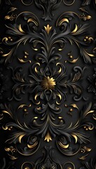 Seamless black and gold damask ornament background, black and gold texture backdrop