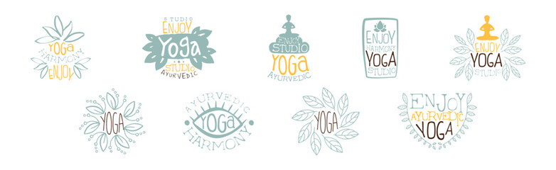 Yoga Center and Harmony Studio Label Vector Set