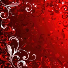 Abstract red background with flowers ornament, red postcard backdrop