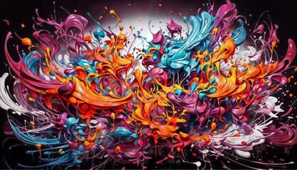 Colorful explosion of paint forms an elephant head against a black background.