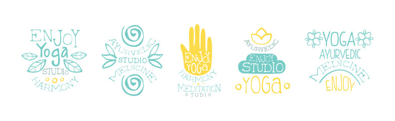 Yoga Center and Harmony Studio Label Vector Set