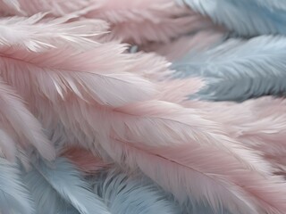 Fototapeta premium Pale pink and blue feather texture. Close to feather background