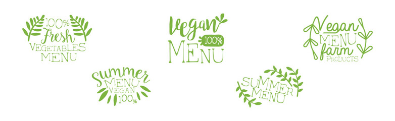 Fototapeta premium Fresh Green Summer Menu and Food Label Vector Set