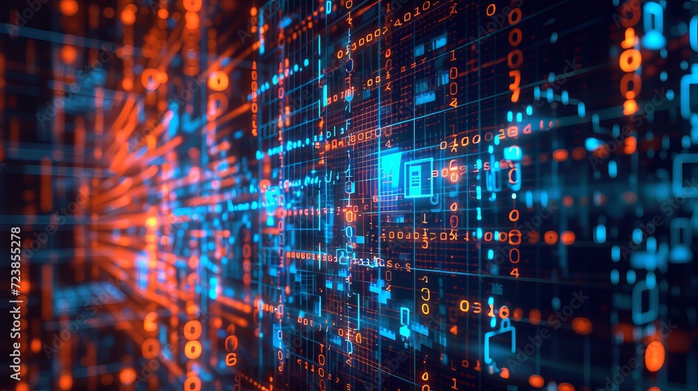 Poster dynamic and dramatic secure encryption coding data with copy space for security concept