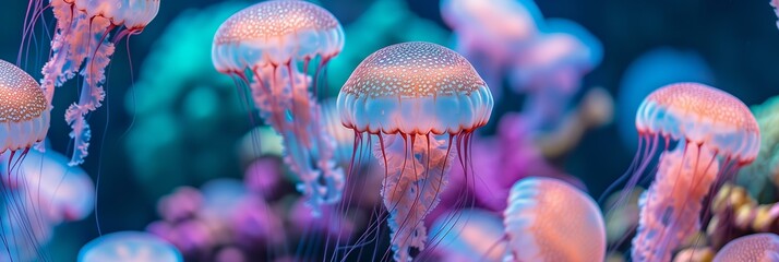 jellyfish pattern background in the ocean, vibrant, stunningcoral reef in background