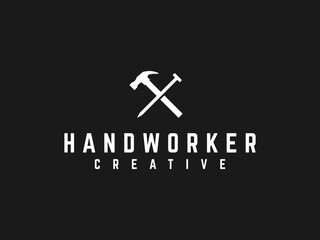 hammer with nails logo vector illustration. carpenter logo template