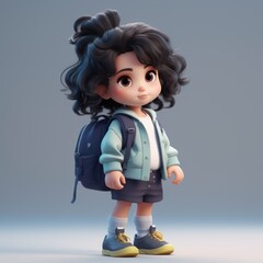 3D illustration of a cute cartoon girl.