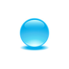 Glossy blue ball on a white background with shadow.