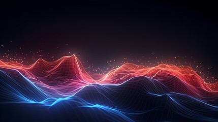 Obraz premium Future digital technology, abstract digital waves and particles on dark background