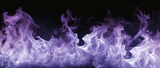 Tongues of white and purple fire on clear black background, white and purple flames and sparks background design - obrazy, fototapety, plakaty