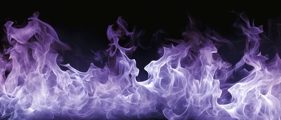 Fotobehang Tongues of white and purple fire on clear black background, white and purple flames and sparks background design © Prometheus 
