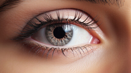 Close-up image of beautiful woman's eye with long eyelashes