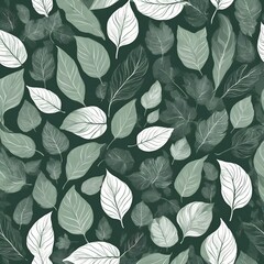 pattern with abstract leaves. Monochrome green colors.