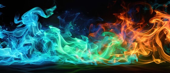 Tongues of colourful fire on clear black background, colourful flames and sparks background design