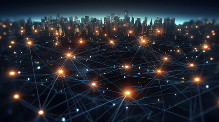 Fototapeta premium Future digital technology, abstract digital waves and particles on dark background