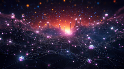 Obraz premium Future digital technology, abstract digital waves and particles on dark background