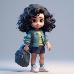 3D illustration of a cute cartoon girl.