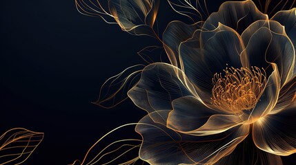 Abstract background with hand drawn golden flower, ,generative ai