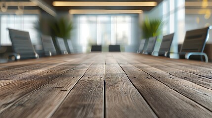 Defocused office background of a Board room with rustic wooden flooring