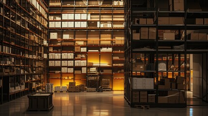 Obraz premium Futuristic Technology Retail Warehouse: Digitalization and Visualization of Industry 4.0 Process that Analyzes Goods. Generative Ai