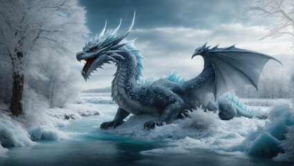 Dragon on a frozen river. 