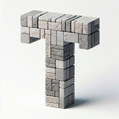 T letter shape created from concrete and briks. AI generated illustration