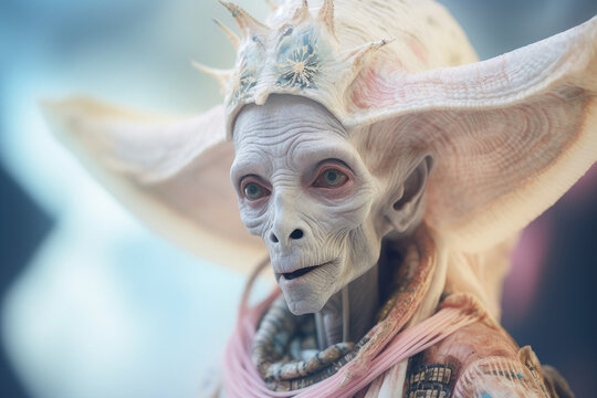 Surreal view white alien with non-human biological creature concept. Generative ai