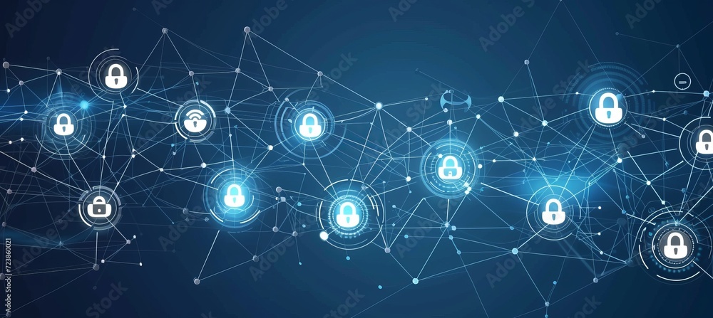 Poster secure connection dynamic and dramatic data stream encryption symbol with connection security