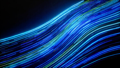 Blue neon line glowing and flowing is waves. Generative AI
