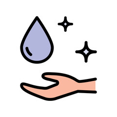 Water drop and Hand color Icon. Whipped Soap on Hand flat Pictogram. Wash, Cleansing, Hygiene Skin Concept. Isolated Vector Illustration