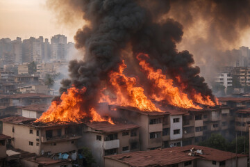 住宅密集地の火災