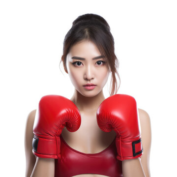 Symbolic depiction of cancer fighter woman with boxing gloves, isolated background