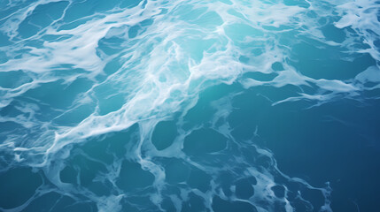 Fototapeta premium Sandy beach with light blue transparent water waves and sunlight, tranquil aerial beach scene