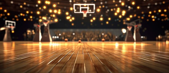 basketball court with lights and spotlights in the background