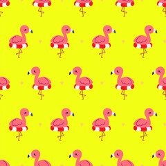 Vector pink flamingo seamless pattern. Summer tropical background