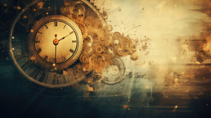 Fototapeta na wymiar Vintage abstract background with antique clock and empty space