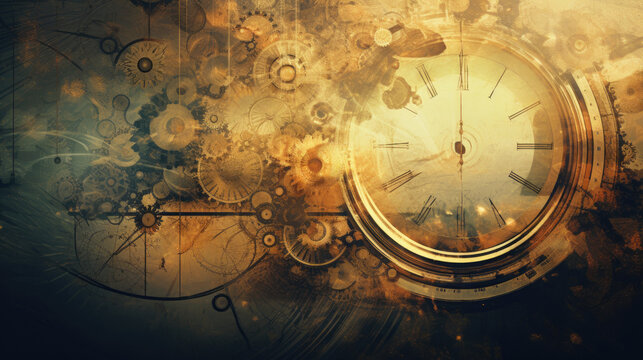 Vintage abstract background with antique clock and empty space