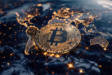 Global Cryptocurrency Network: Illuminated Bitcoin Connections Across Digital Earth