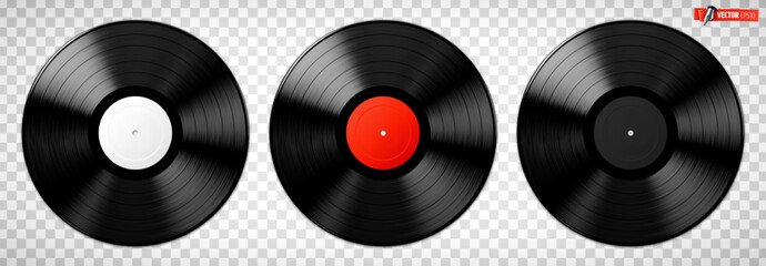 Vector realistic illustration of vinyl records on a transparent background. - 723866896