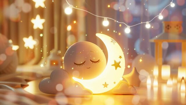 Lullaby baby egg sleep on the moon. Seamless loop animation background