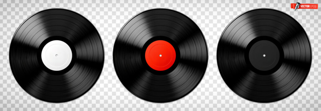 Vector realistic illustration of vinyl records on a transparent background.
